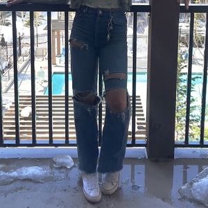 Zara High Rise Wide Leg Distressed Jeans Size 6